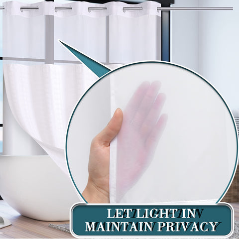 Conbo Mio shower curtain with see‑through top window lets light in while blocking splashes