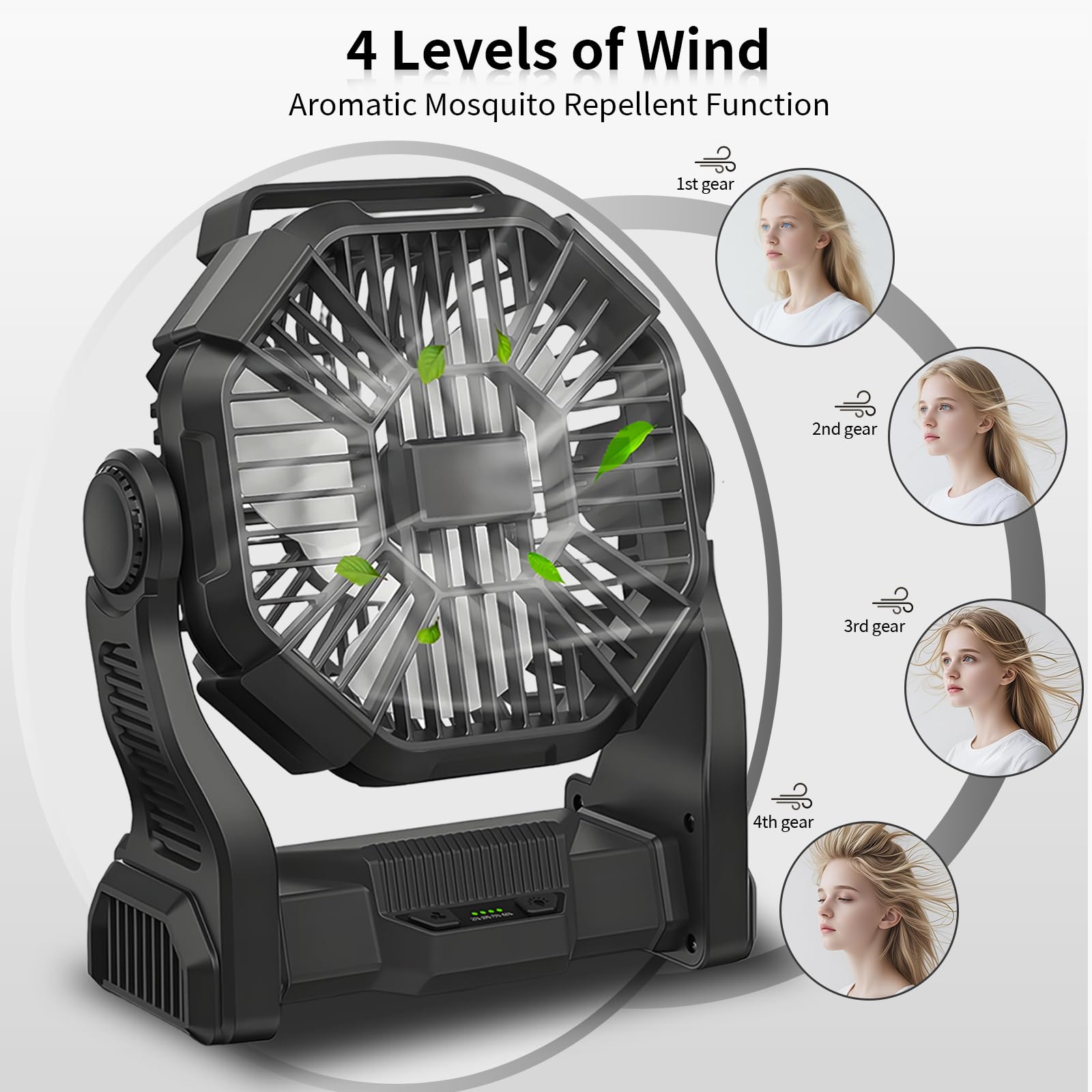 CONBOLA portable fan with LED lantern for night visibility.