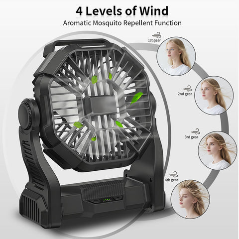 CONBOLA portable fan with LED lantern for night visibility.
