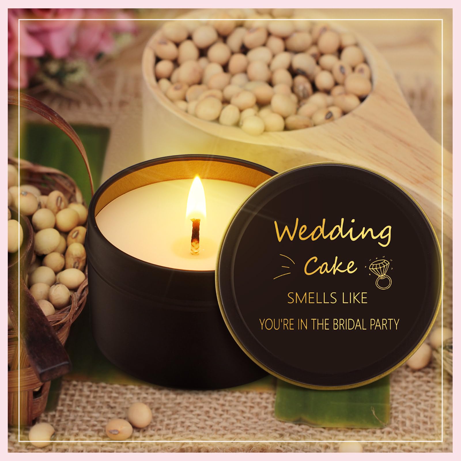 Conelist bridesmaid candle design-text-pattern adds wedding-day charm.