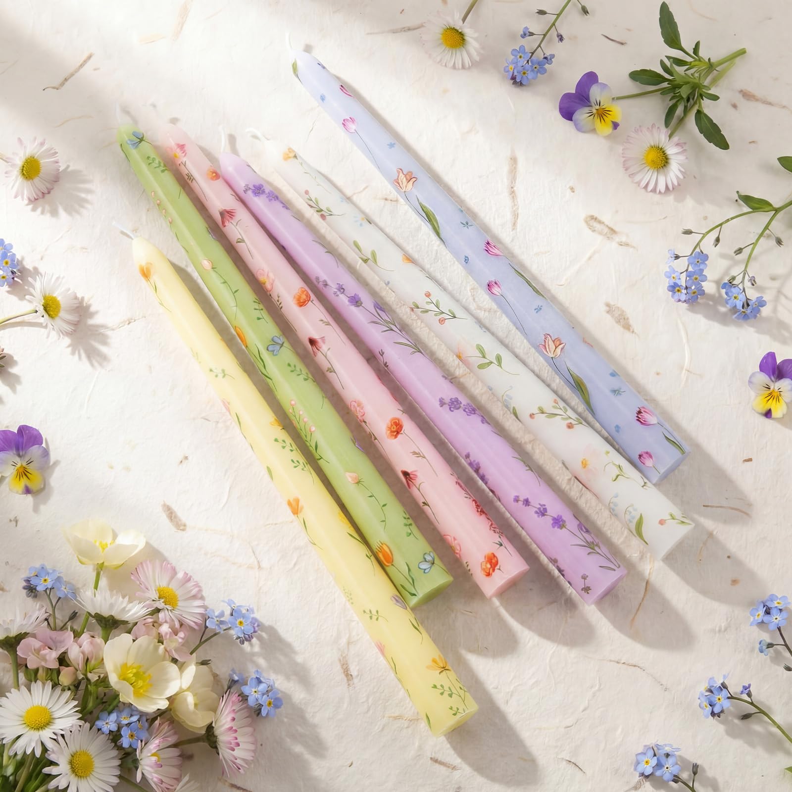 Conelist colorful flower-pattern candles brighten weddings and holiday dinners
