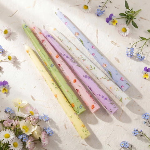 Conelist colorful flower-pattern candles brighten weddings and holiday dinners