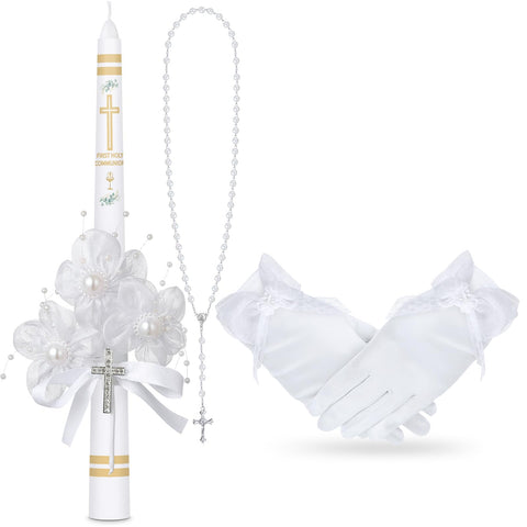 Conelist first-communion-candle white with floral accents for reverent ceremonies