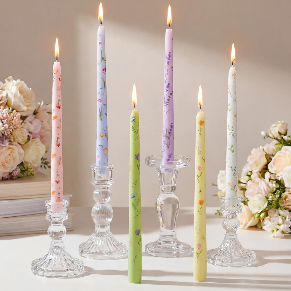 Conelist floral taper candles 9.8 inches create warm romantic table lighting
