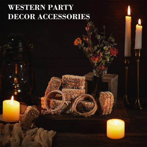 Conelist mini hay bale centerpiece set showcases compact rustic charm.