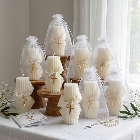 Conelist packaging with bows and crosses ready for gifting.