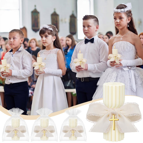 Conelist white Catholic candle from Conelist shines softly on display.