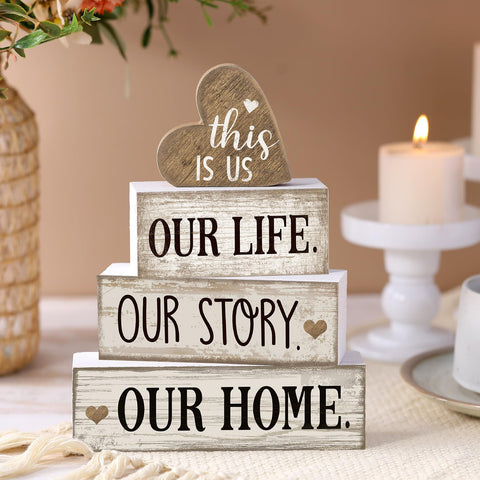 Conelist wooden tiered tray decor set creates a stylish display on kitchen or coffee table.