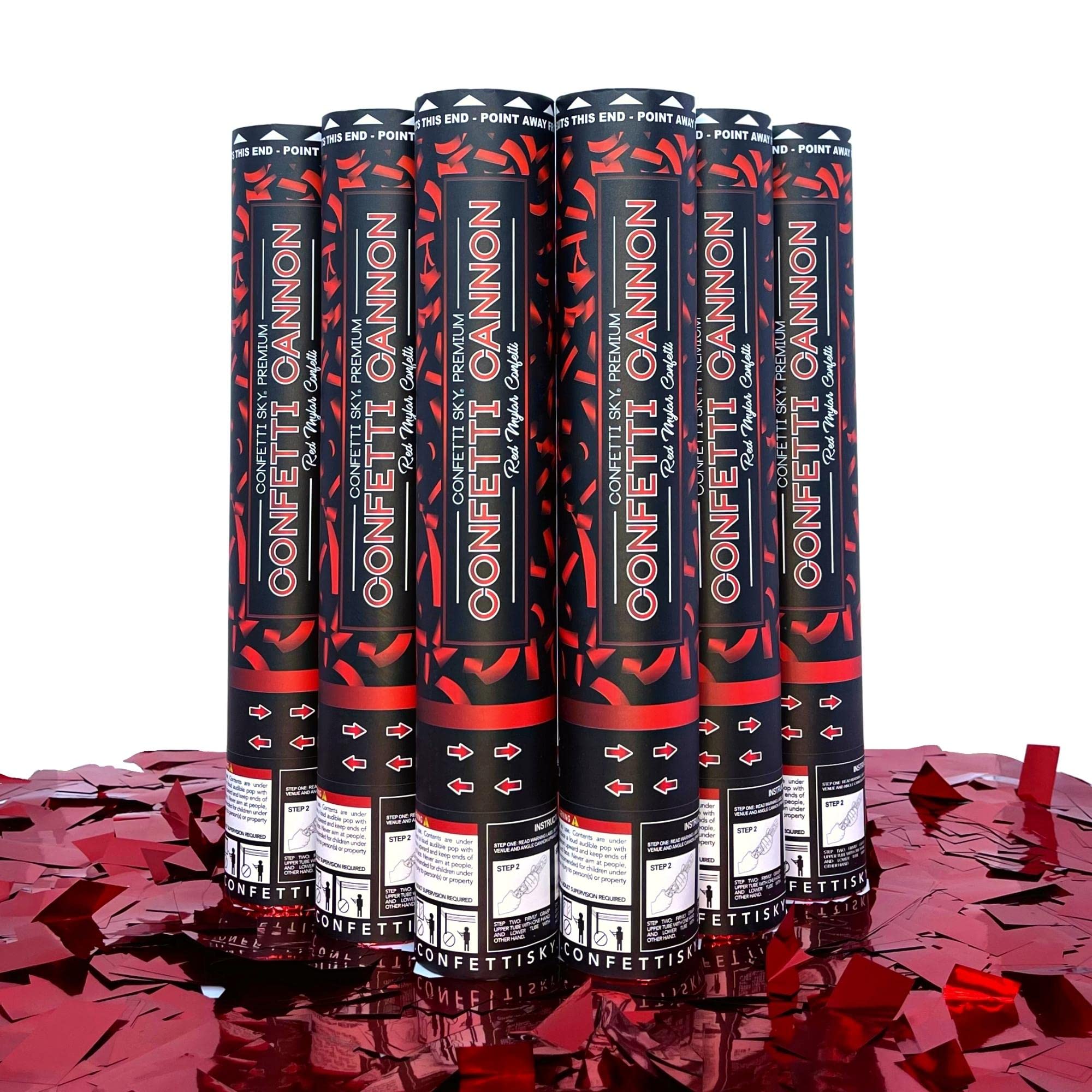 Confetti Sky 12 inch cannon releasing red confetti for dramatic wedding moments