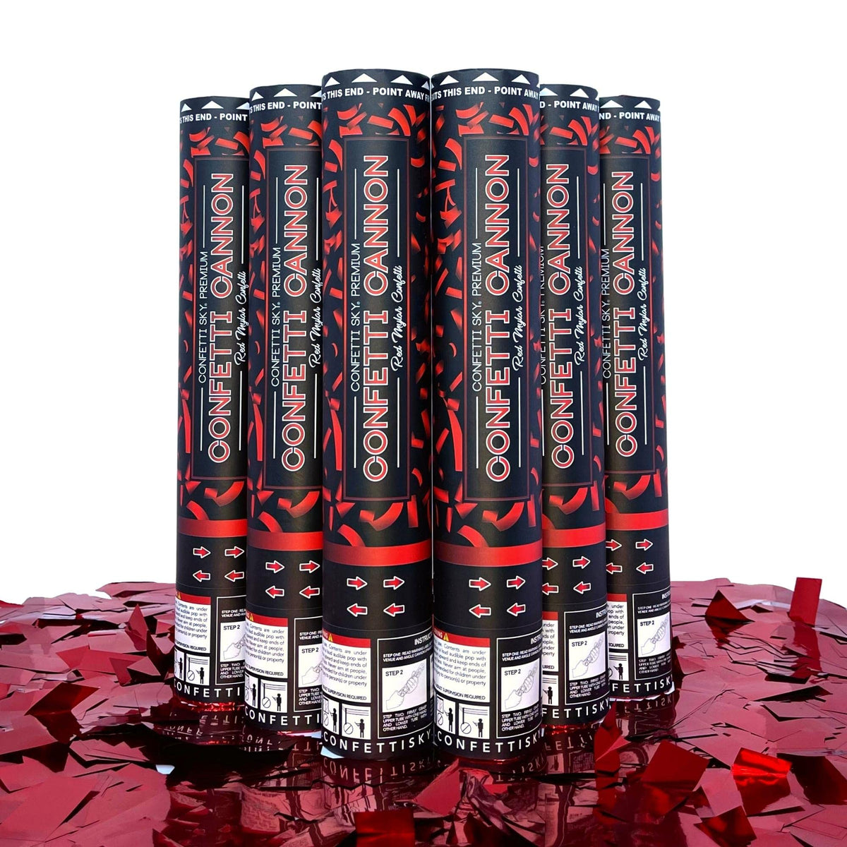 Confetti Sky 12 inch cannon releasing red confetti for dramatic wedding moments