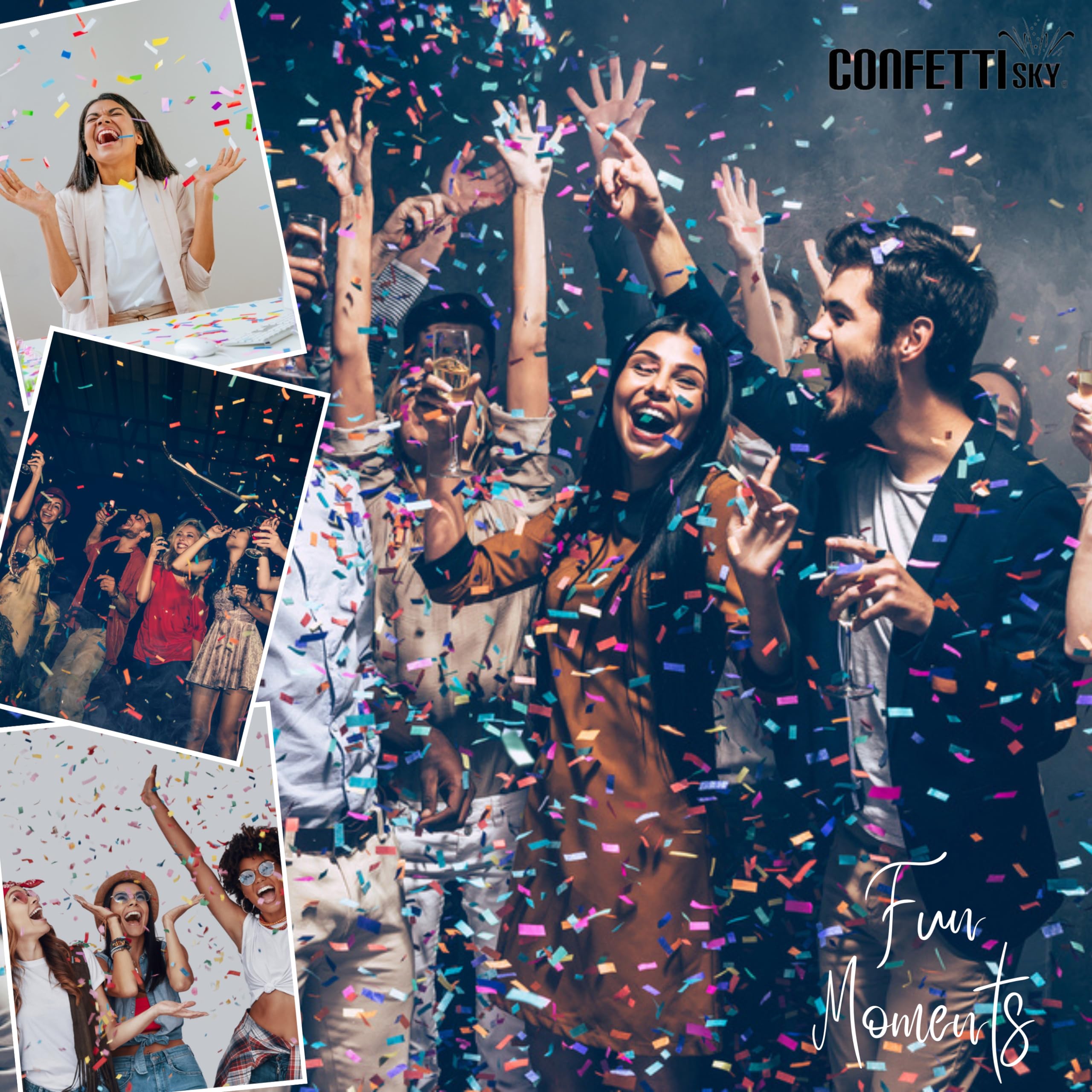 Outdoor event scene featuring Confetti Sky cannons in action