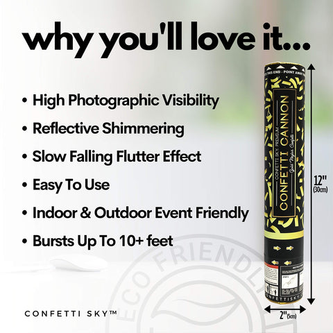 Confetti Sky twist-base release creates a safe confetti burst.