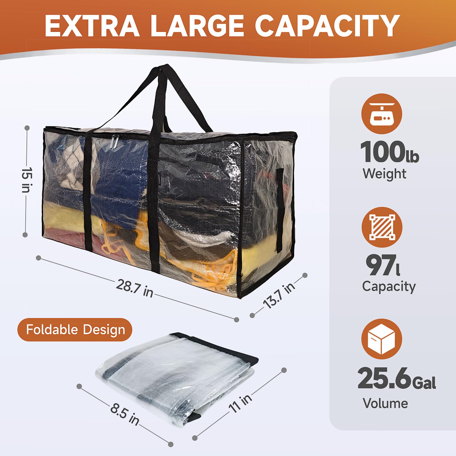 CONGREGATE 97L capacity bag filled with blankets demonstrates bulk storage.