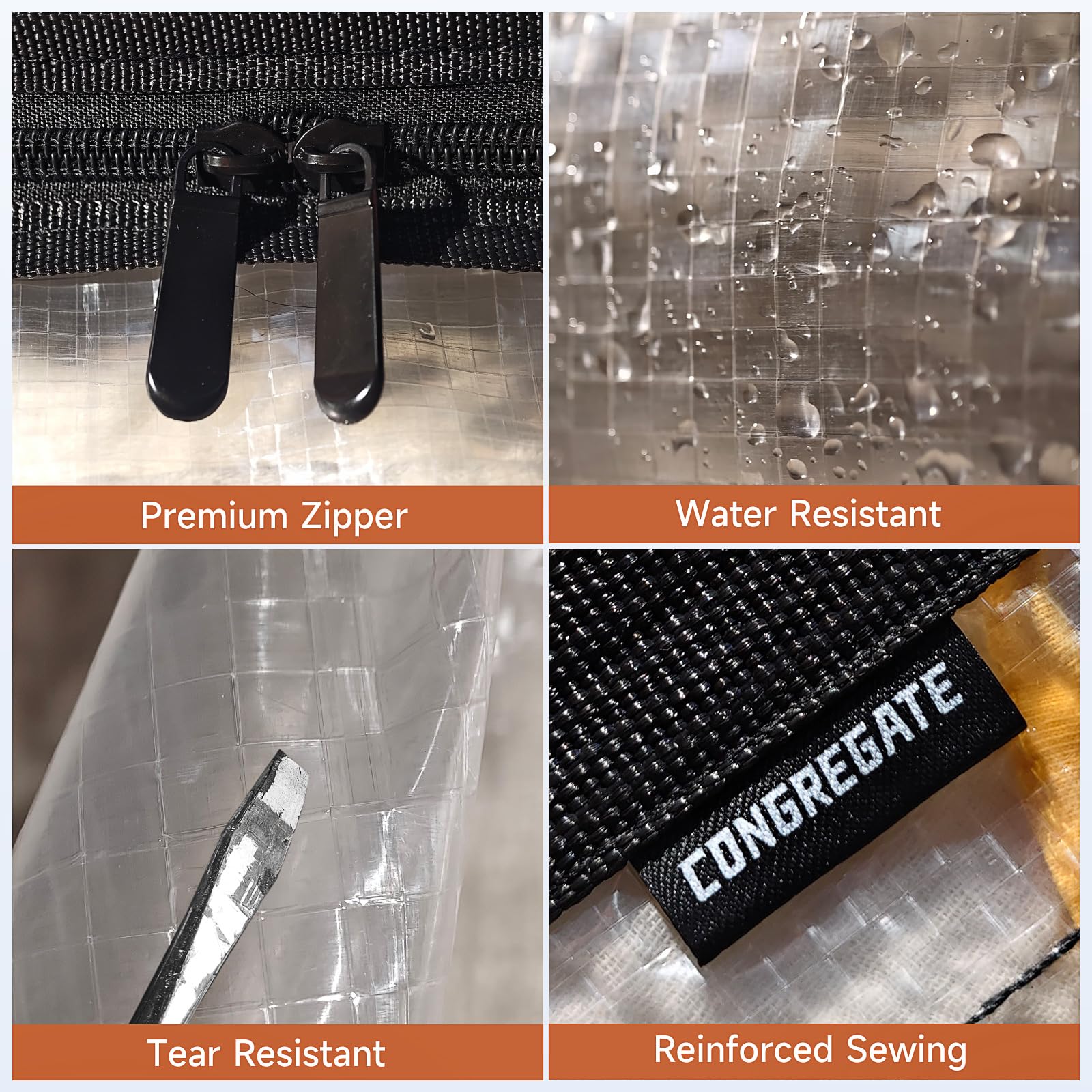 CONGREGATE semi-transparent PP material enables quick content identification.