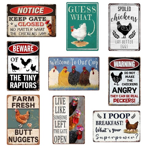 CONHUIDF funny chicken coop sign set 01 in durable metal for outdoor use.