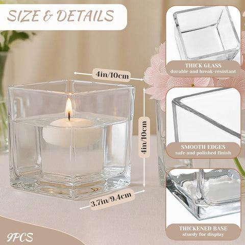 CONNOO 4x4x4 square glass vase crystal-clear body showcases flowers beautifully and is easy to clean.