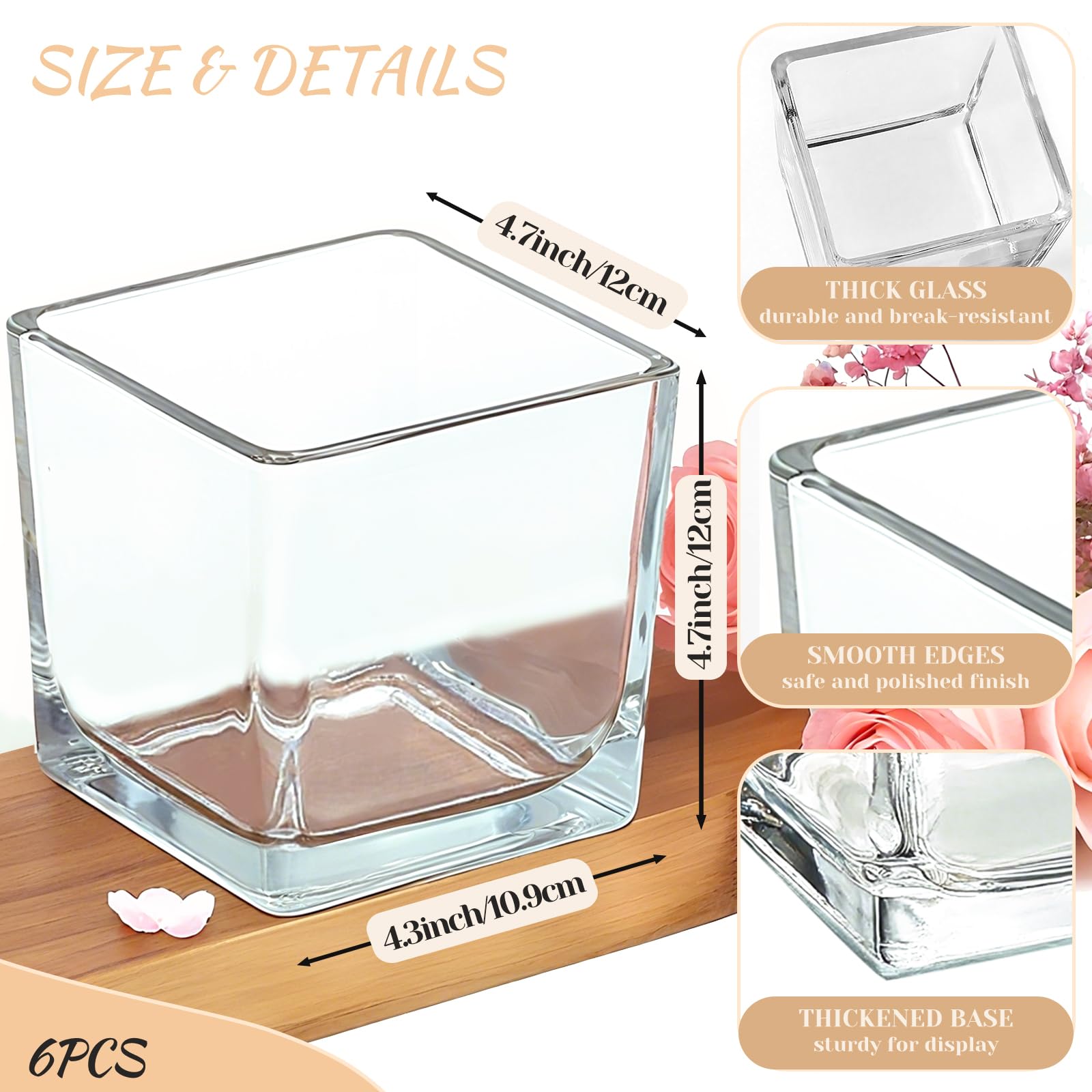 CONNOO square vase 5x5 heavy-base design ensures stable arrangements