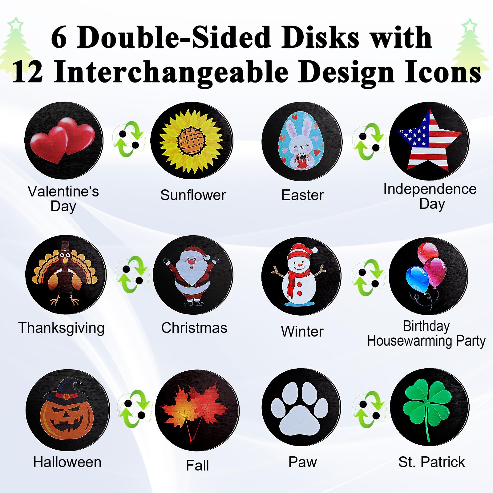 Consevisen three-piece sign with interchangeable disks for quick seasonal updates