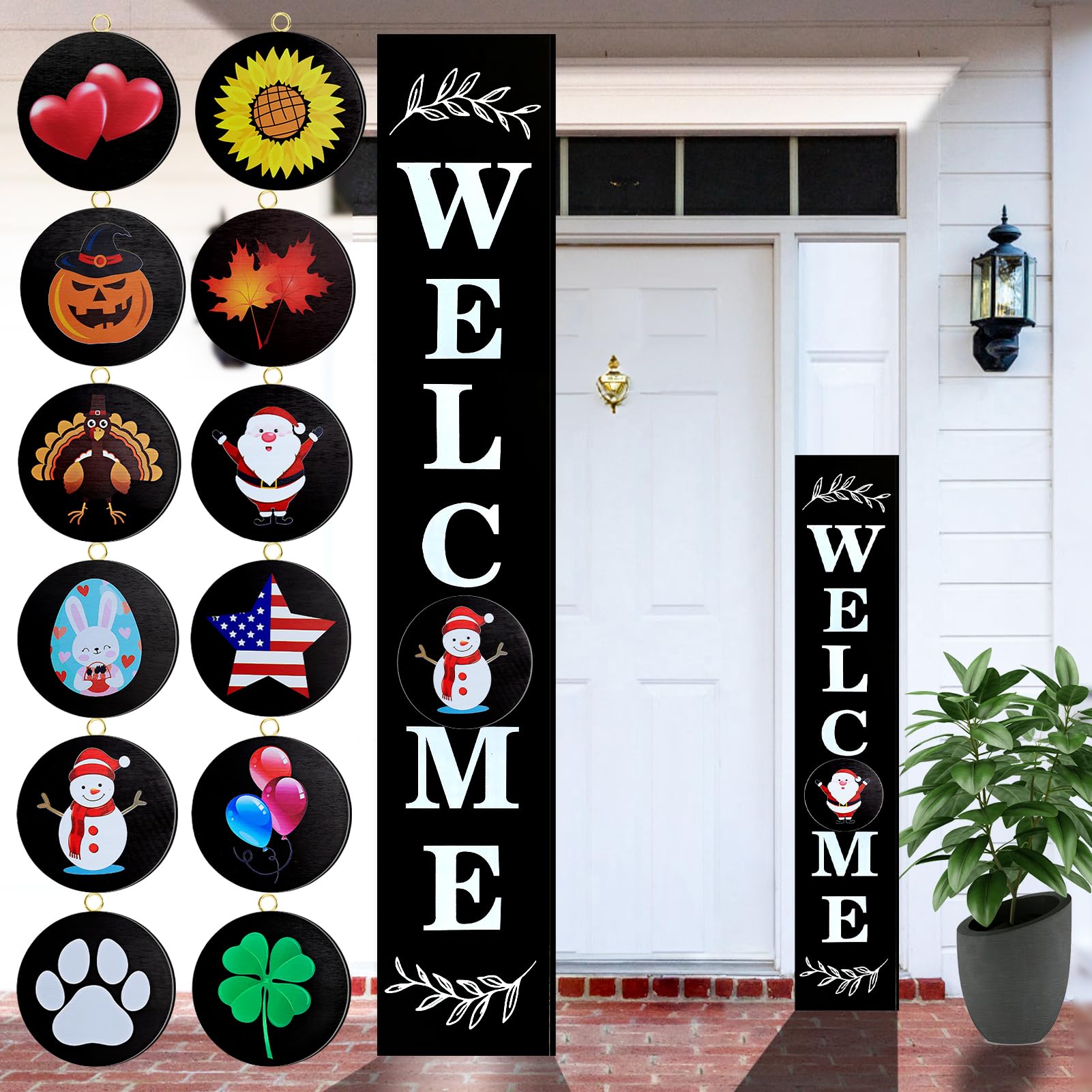 Consevisen welcome sign porch stand with interchangeable disks for seasonal decoration