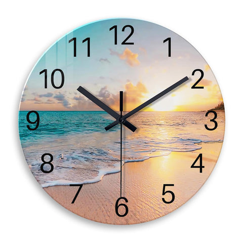 Constantplanet Beach Wall Clock blue glass enhances coastal ambiance with precise timekeeping
