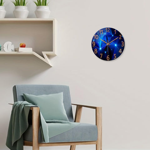 Constantplanet blue wall clock dial closeup shows clear numerals and high-contrast visibility