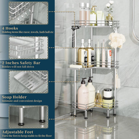 Consumest corner shower caddy drainage-holes prevent water buildup around items