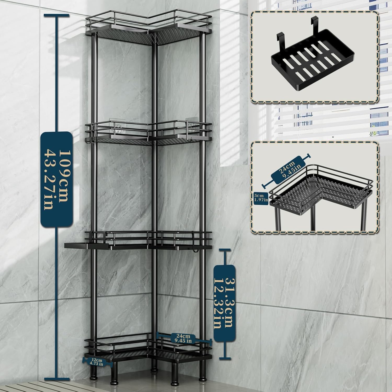 Consumest corner shower caddy installs quickly for instant bathroom organization.