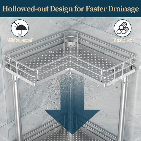 Consumest corner shower caddy safety-rails keep items secure on the corner