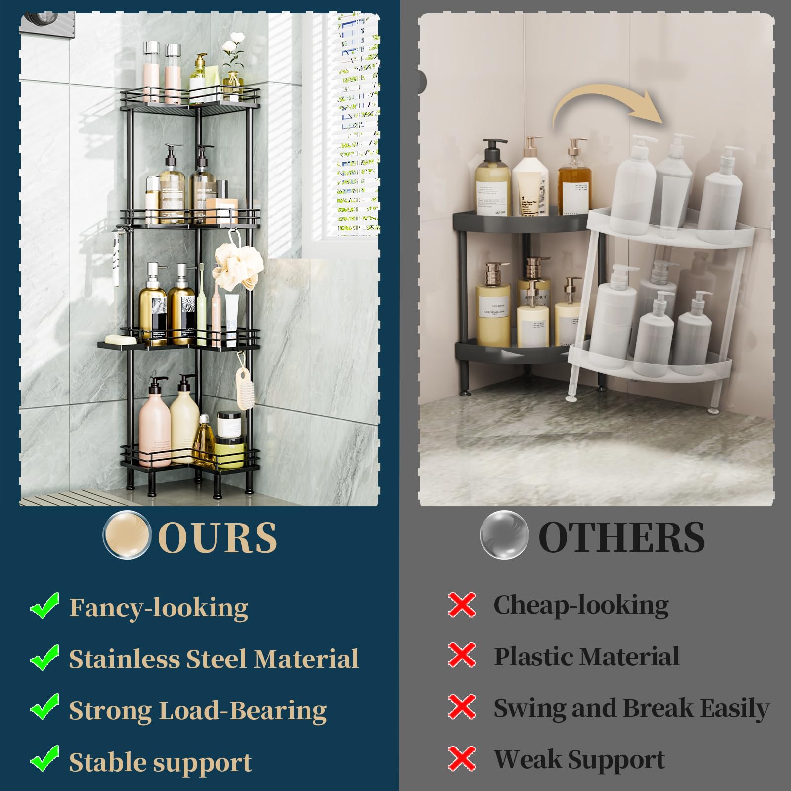 Consumest corner shower caddy soap holder, black finish, convenient soap access within reach.