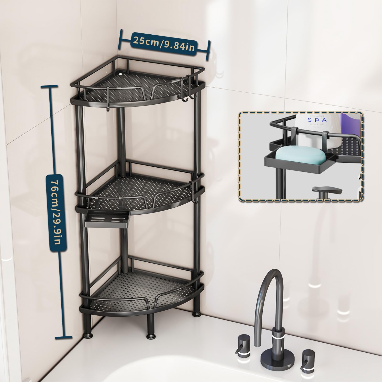 Consumest corner shower caddy stand drainage design prevents water pooling on shelves