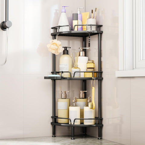 Consumest corner shower caddy stand top view shows rustproof stainless steel for durable bathroom organization