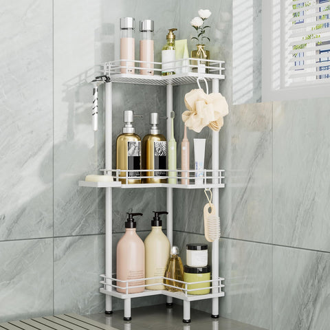 Consumest Corner Shower Caddy Standing shows assembly guide for quick setup in small bathrooms.