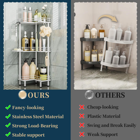 Consumest Corner Shower Caddy Standing features sturdy 304 stainless steel for long lasting organization.