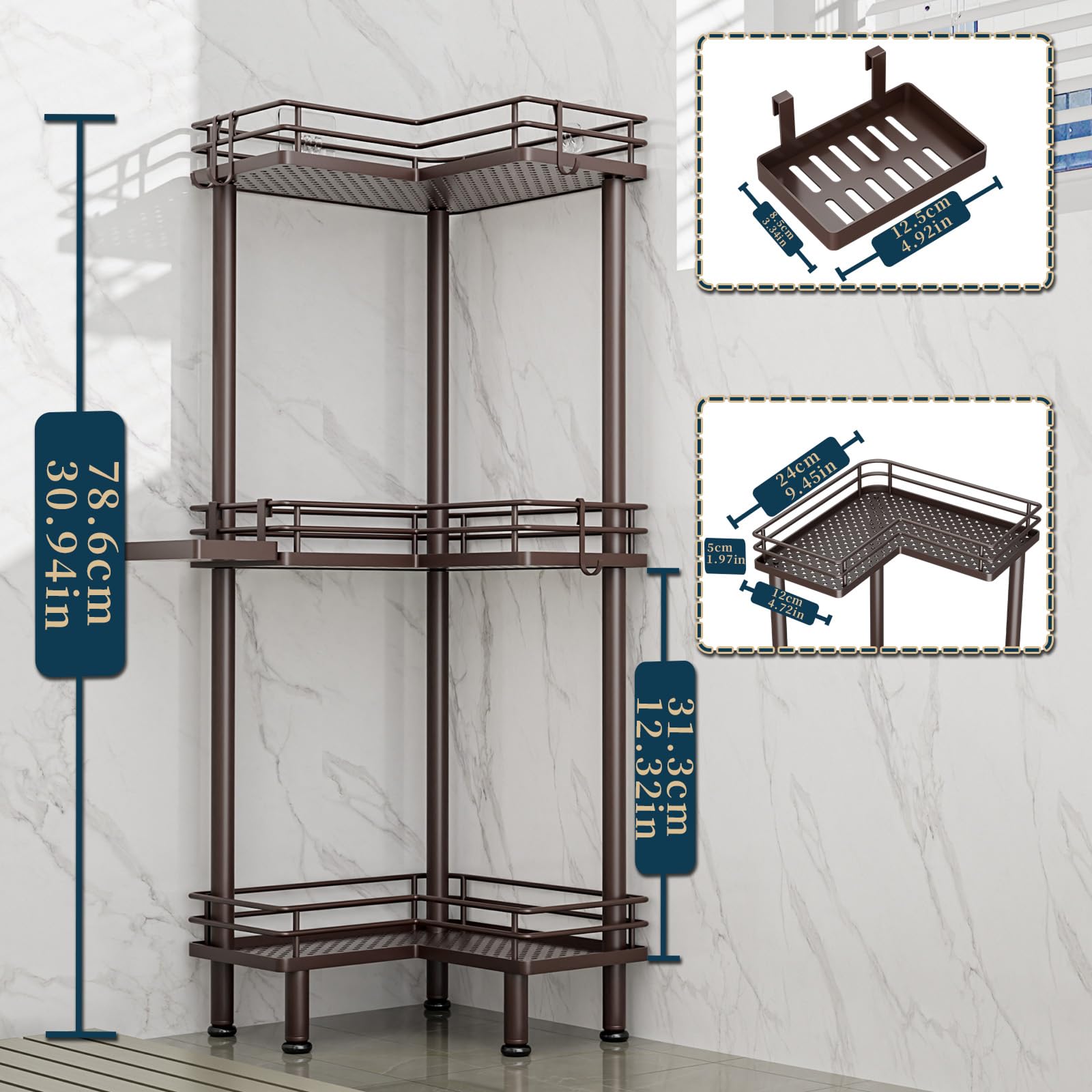 Consumest durable stainless steel with drainage holes prevents water buildup after showers.