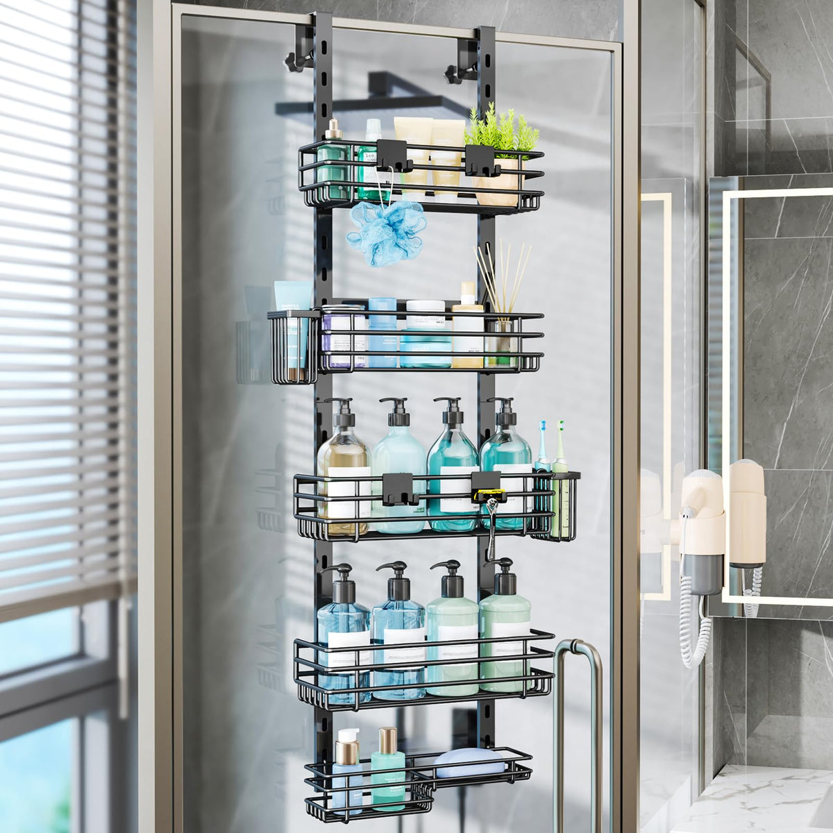 Consumest over the door shower caddy with 5 tier baskets keeps essentials organized