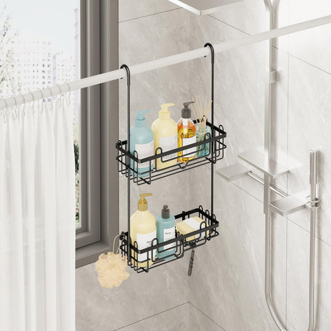Consumest soap holder on the over-door caddy keeps soap within reach.
