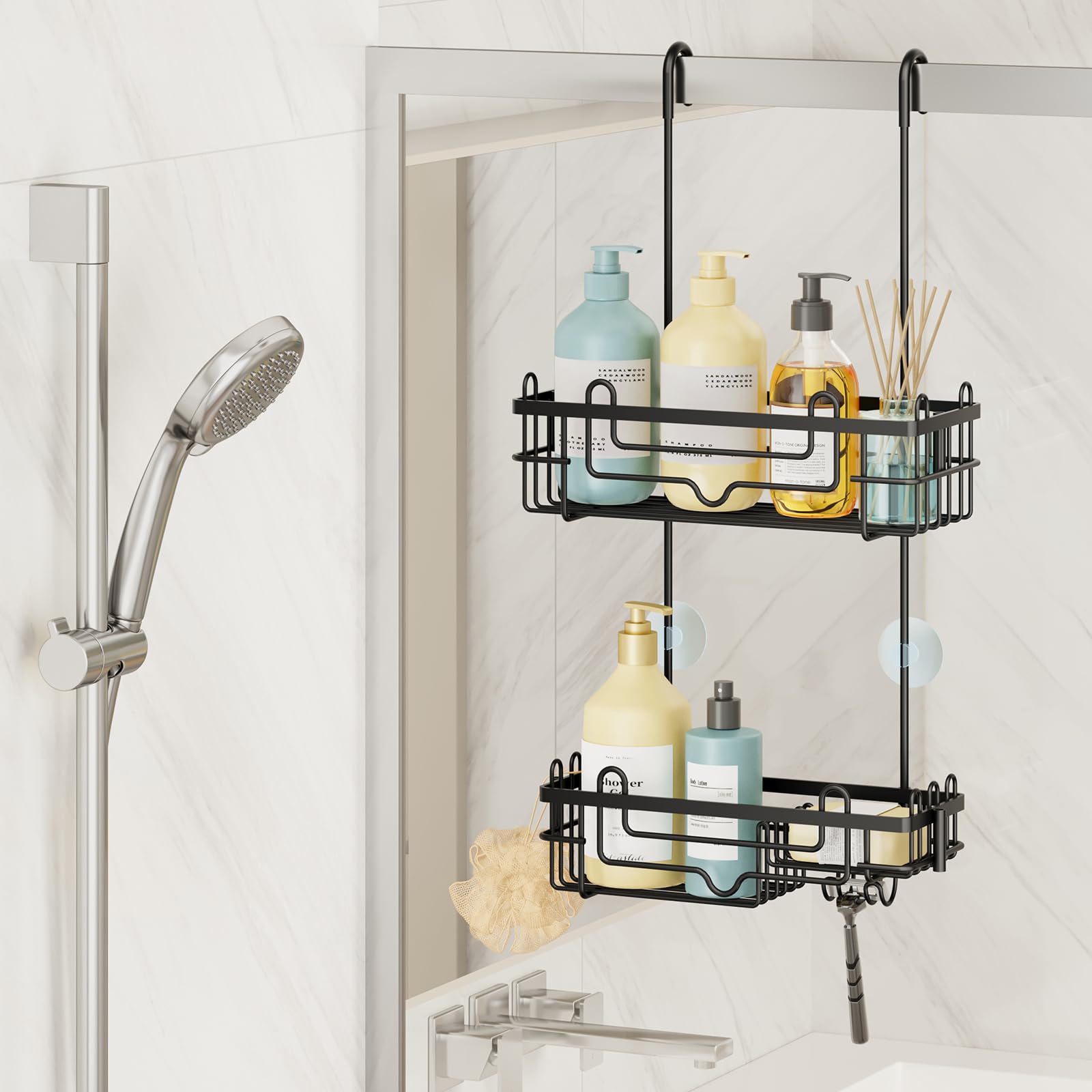 Over-door design fits doors or rods across various bathroom layouts.