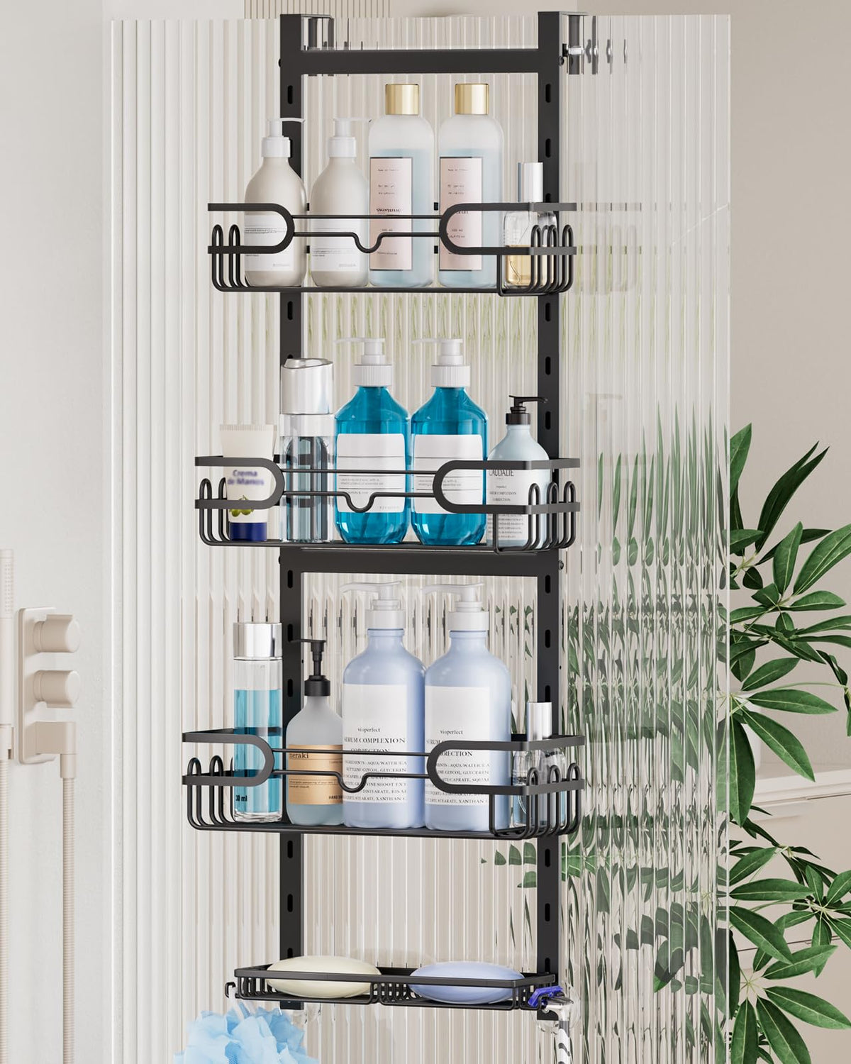 Consumest over-the-door shower caddy with four-tier design for organized bathroom storage.