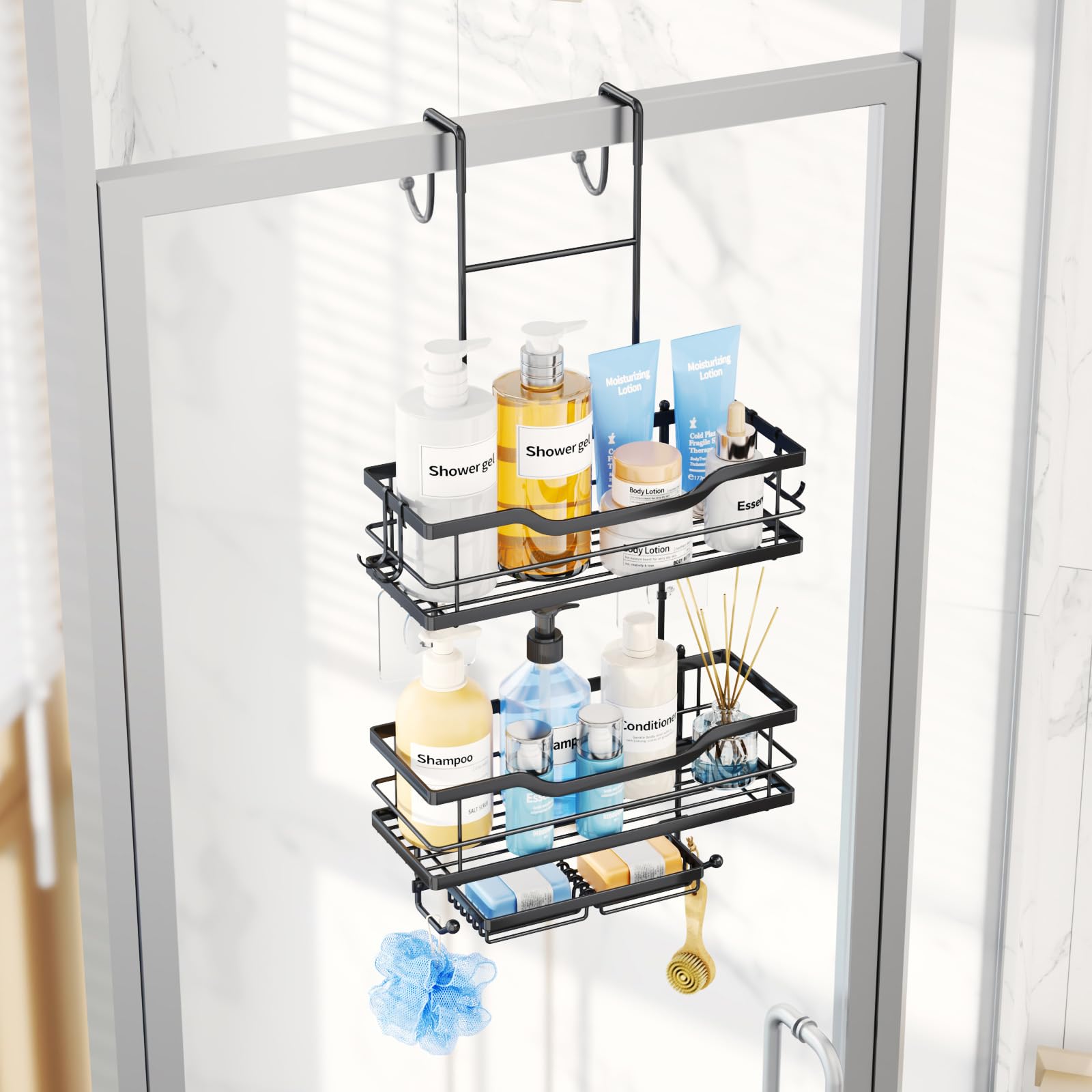 Hollow drainage base keeps items dry between uses in the Consumest caddy.