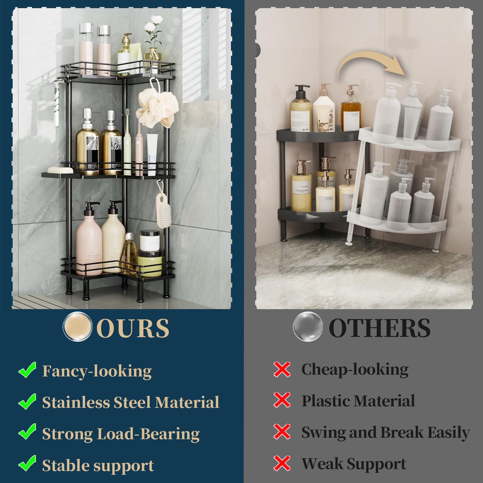 Consumest stainless steel shower organizer with soap holder for easy access