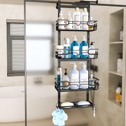Consumest soap holder with hooks keeps razors and sponges within reach.