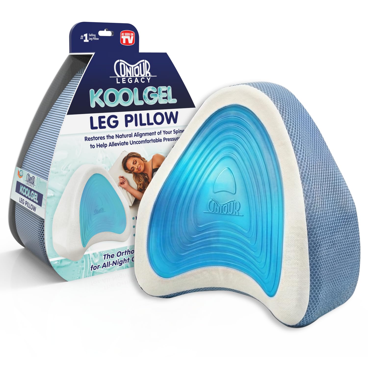 Contour Legacy cool leg pillow for side sleepers supports proper alignment.