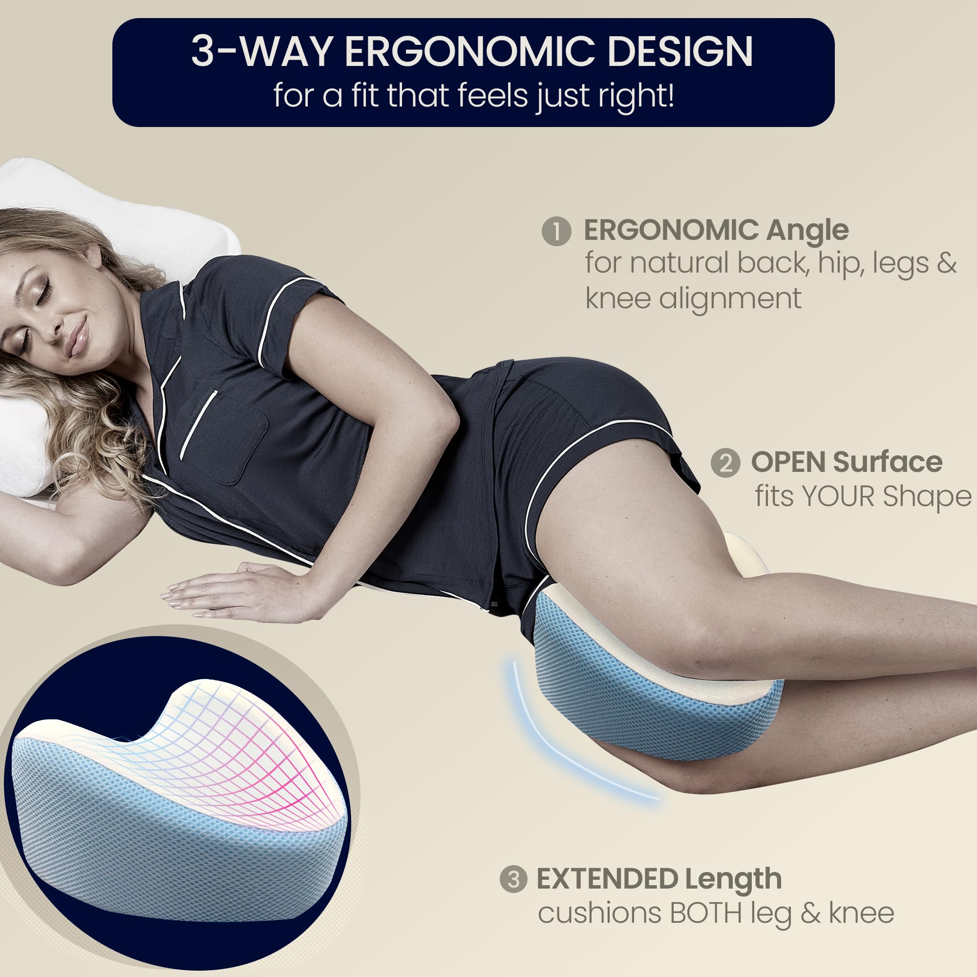 Contour Legacy leg knee support foam maintains ergonomic leg positioning for comfort.
