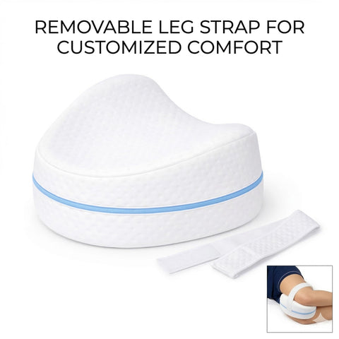 Contour Legacy XL cushion rests between legs for calm night-time positioning on bed.