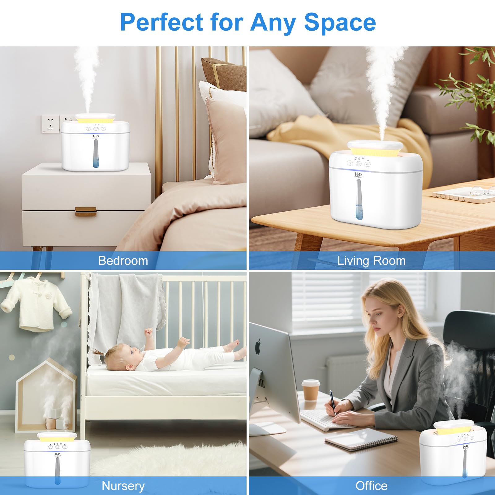 COO humidifier suited for bedrooms, nurseries, offices, and plants