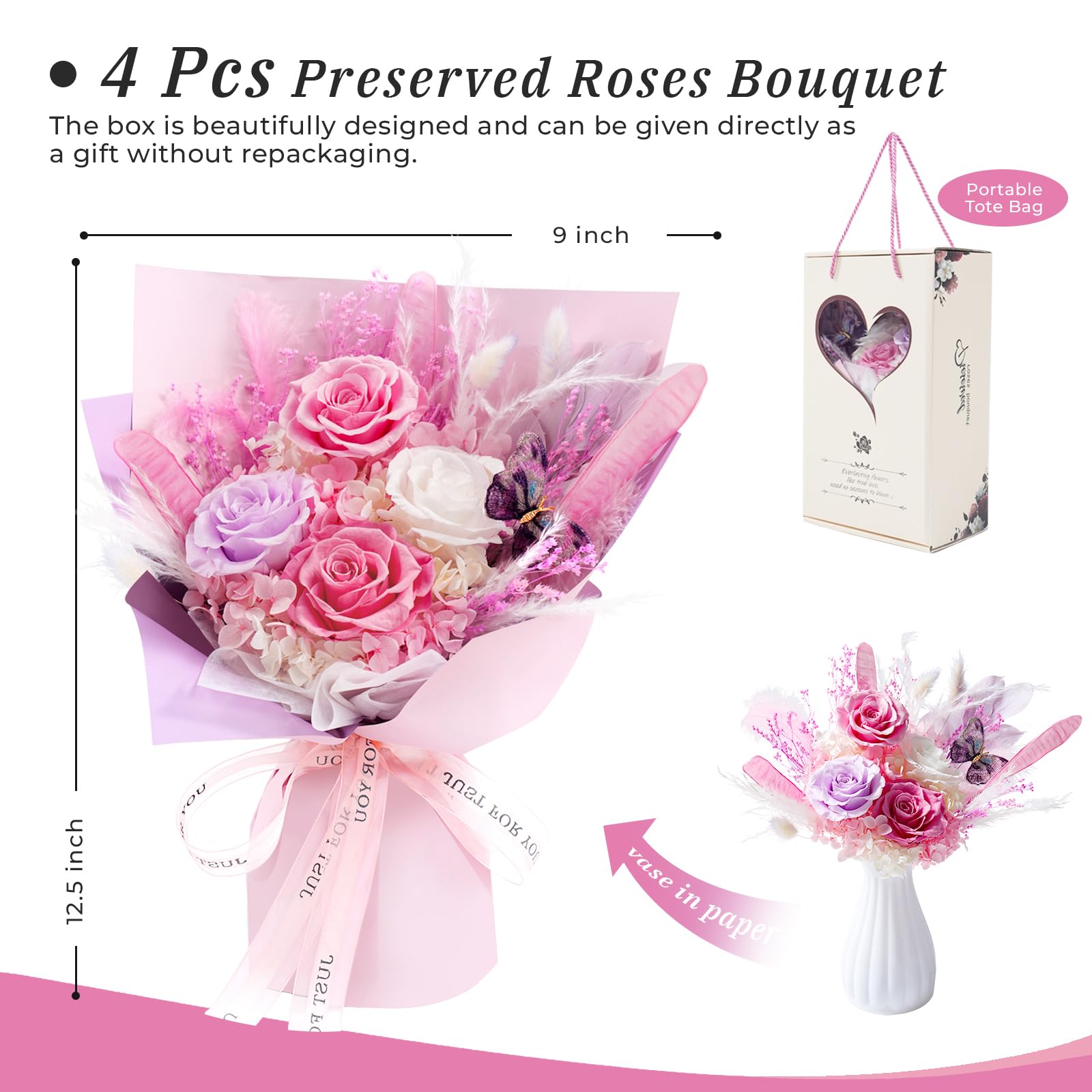 Cooeach forever roses pink display enhances gifting appeal