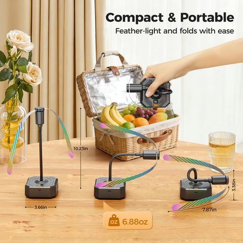 Coohea Fly Fans hidden hook base for hanging and space saving.