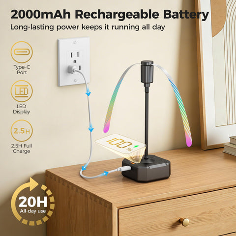 Coohea Fly Fans rechargeable battery provides up to 20 hours outdoors.