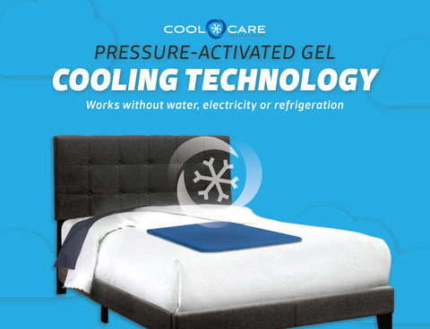A person lying on the Cool Care Technologies cooling pad for cooling relief
