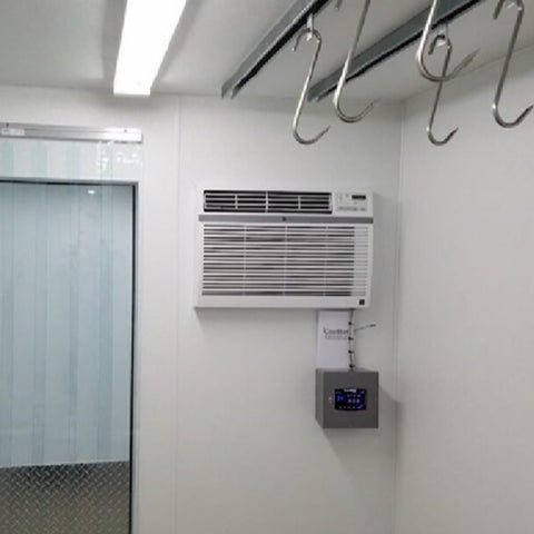 CoolBot Pro connected to an air conditioner for affordable cold storage solution